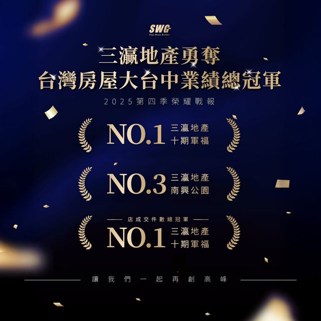 2025 第四季大台中業績總冠軍 NO.1 十期軍福