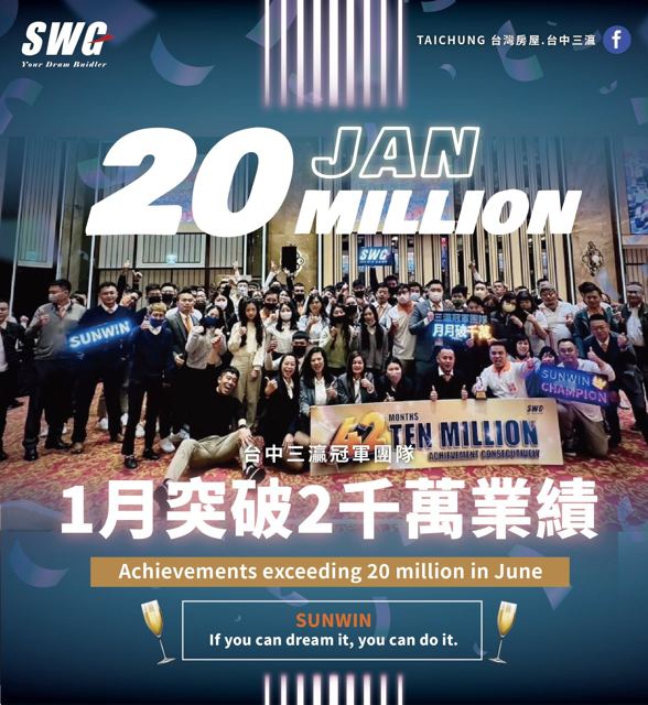 1 月突破 2000 萬業績
